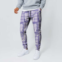 Aloha Hawaii Tiki Palaka Motifs Jogger Pants Honohono Lei Purple Elegant Vibes