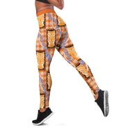 Aloha Hawaii Tiki Palaka Motifs Leggings Honohono Lei Orange Elegant Vibes