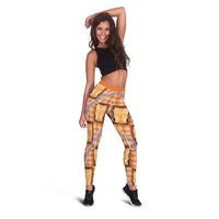 Aloha Hawaii Tiki Palaka Motifs Leggings Honohono Lei Orange Elegant Vibes