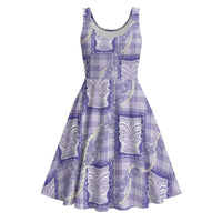 Aloha Hawaii Tiki Palaka Motifs Midi Dress Honohono Lei Purple Elegant Vibes
