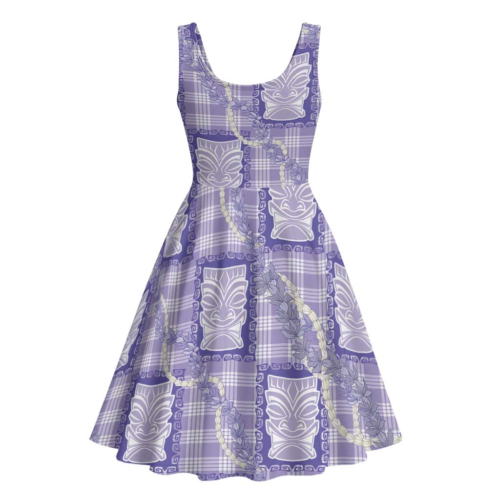 Aloha Hawaii Tiki Palaka Motifs Midi Dress Honohono Lei Purple Elegant Vibes