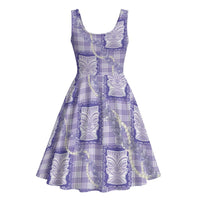 Aloha Hawaii Tiki Palaka Motifs Midi Dress Honohono Lei Purple Elegant Vibes