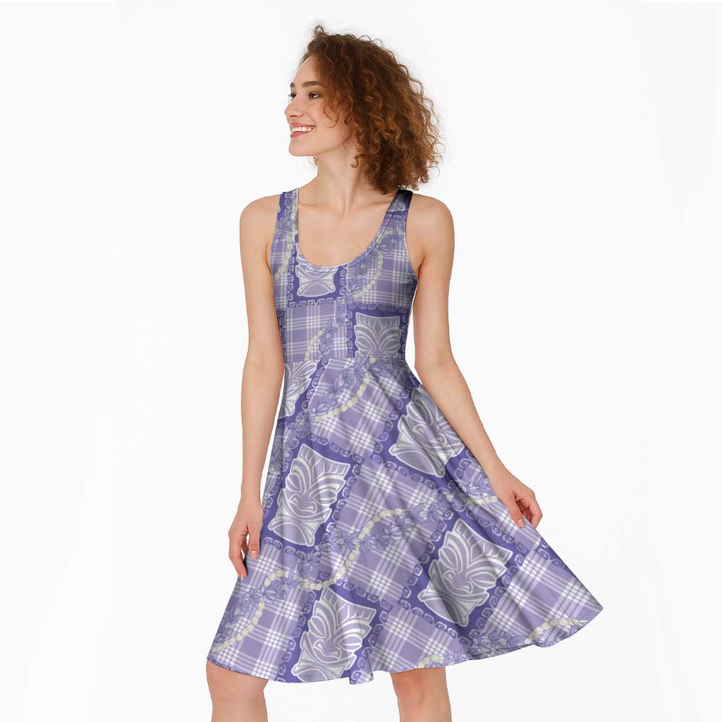 Aloha Hawaii Tiki Palaka Motifs Midi Dress Honohono Lei Purple Elegant Vibes