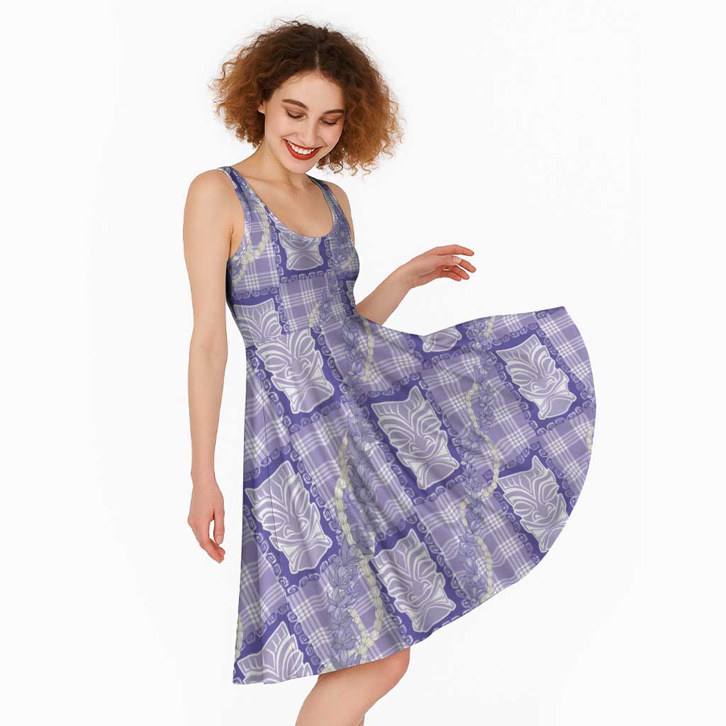 Aloha Hawaii Tiki Palaka Motifs Midi Dress Honohono Lei Purple Elegant Vibes