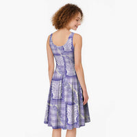 Aloha Hawaii Tiki Palaka Motifs Midi Dress Honohono Lei Purple Elegant Vibes