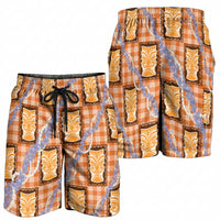Aloha Hawaii Tiki Palaka Motifs Shorts for Men Honohono Lei Orange Elegant Vibes