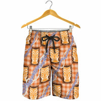 Aloha Hawaii Tiki Palaka Motifs Shorts for Men Honohono Lei Orange Elegant Vibes