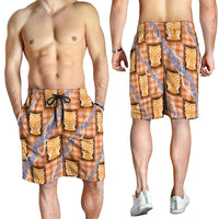 Aloha Hawaii Tiki Palaka Motifs Shorts for Men Honohono Lei Orange Elegant Vibes