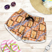 Aloha Hawaii Tiki Palaka Motifs Shorts for Women Honohono Lei Orange Elegant Vibes