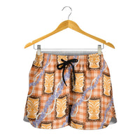 Aloha Hawaii Tiki Palaka Motifs Shorts for Women Honohono Lei Orange Elegant Vibes