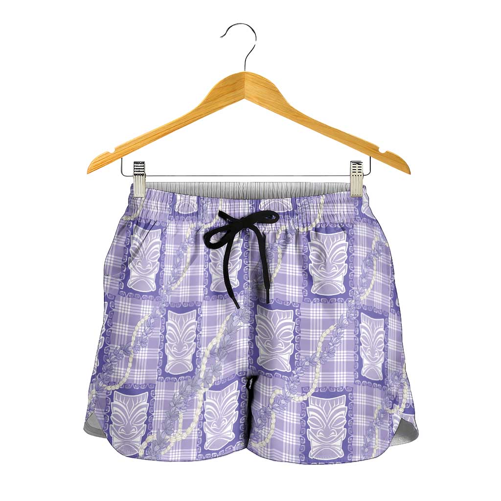 Aloha Hawaii Tiki Palaka Motifs Shorts for Women Honohono Lei Purple Elegant Vibes