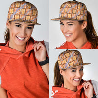 Aloha Hawaii Tiki Palaka Motifs Snapback Cap Honohono Lei Orange Elegant Vibes