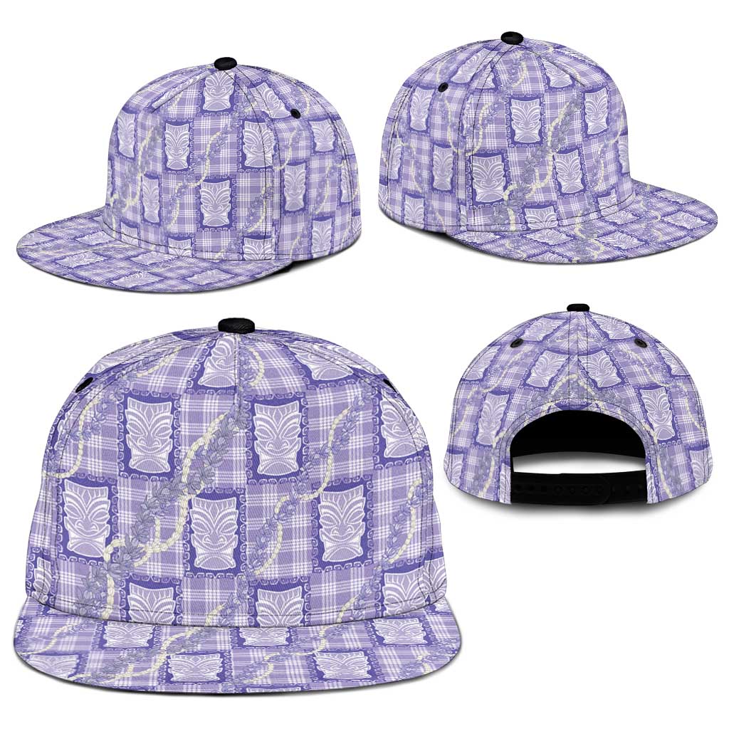 Aloha Hawaii Tiki Palaka Motifs Snapback Cap Honohono Lei Purple Elegant Vibes
