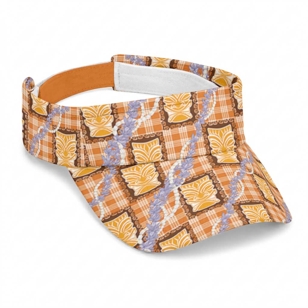 Aloha Hawaii Tiki Palaka Motifs Sun Visor Cap Honohono Lei Orange Elegant Vibes