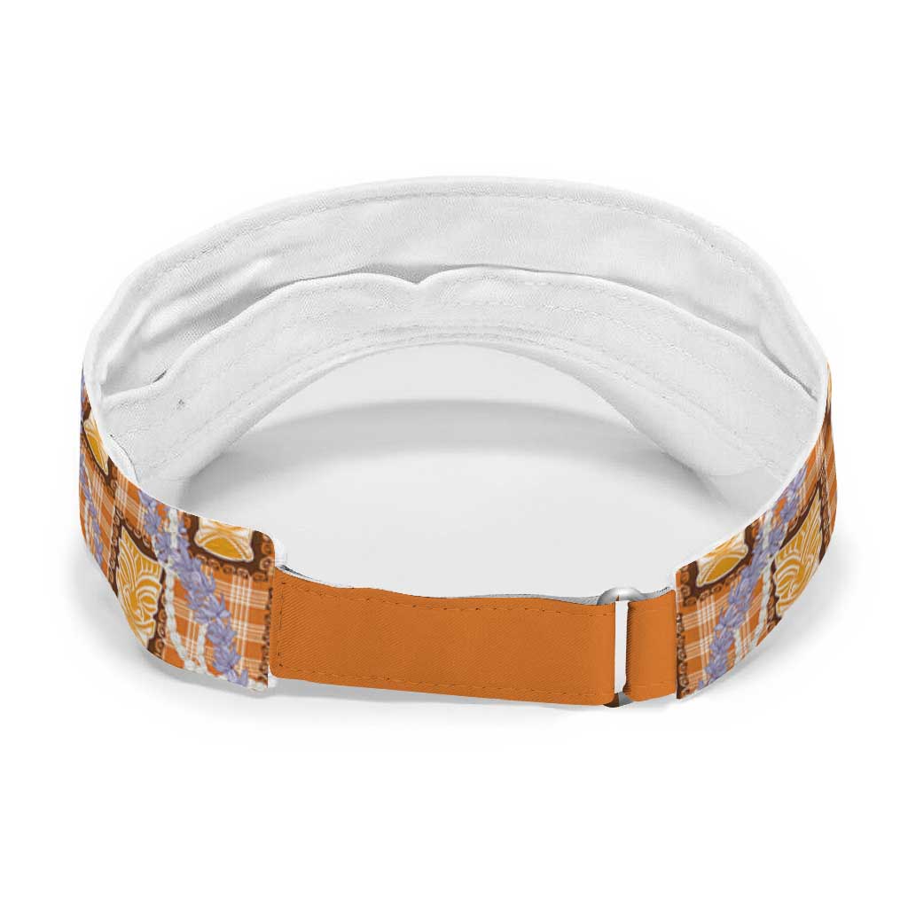 Aloha Hawaii Tiki Palaka Motifs Sun Visor Cap Honohono Lei Orange Elegant Vibes
