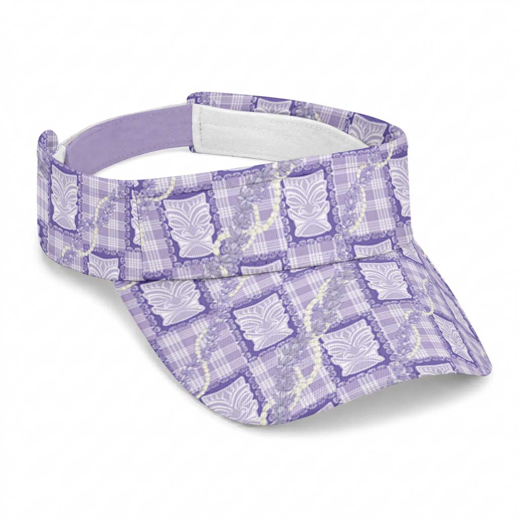 Aloha Hawaii Tiki Palaka Motifs Sun Visor Cap Honohono Lei Purple Elegant Vibes