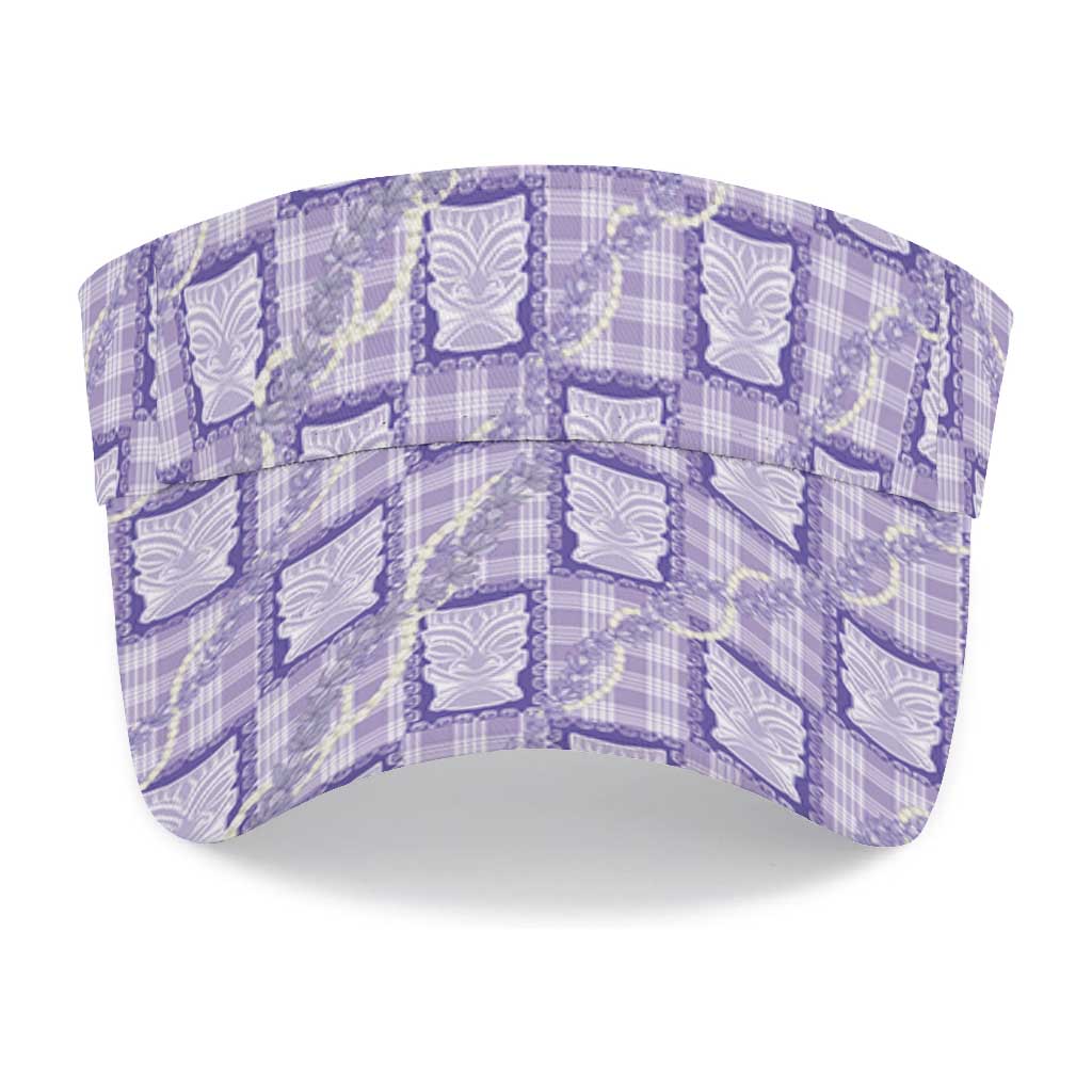 Aloha Hawaii Tiki Palaka Motifs Sun Visor Cap Honohono Lei Purple Elegant Vibes
