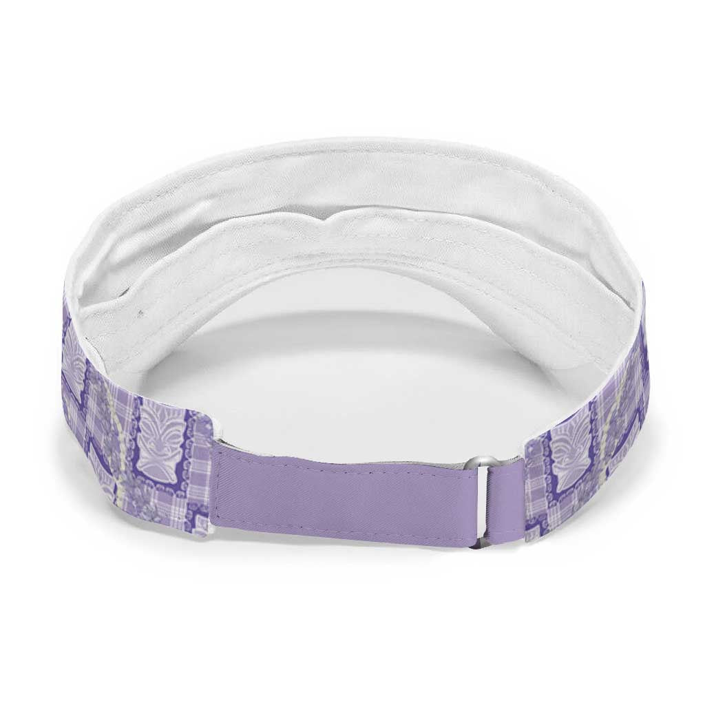 Aloha Hawaii Tiki Palaka Motifs Sun Visor Cap Honohono Lei Purple Elegant Vibes