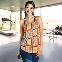 Aloha Hawaii Tiki Palaka Motifs Women Racerback Tank Honohono Lei Orange Elegant Vibes