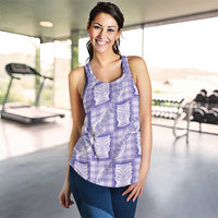 Aloha Hawaii Tiki Palaka Motifs Women Racerback Tank Honohono Lei Purple Elegant Vibes