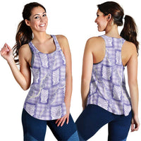 Aloha Hawaii Tiki Palaka Motifs Women Racerback Tank Honohono Lei Purple Elegant Vibes