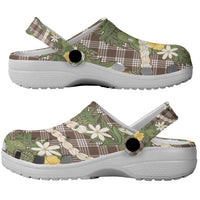 Aloha Puakenikeni Anthurium Pikake Lei Clogs Shoes Chocolate Hawaiian Palaka Pattern