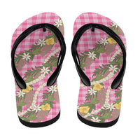 Aloha Puakenikeni Anthurium Pikake Lei Flip Flops Tropical Pink Hawaiian Palaka Pattern