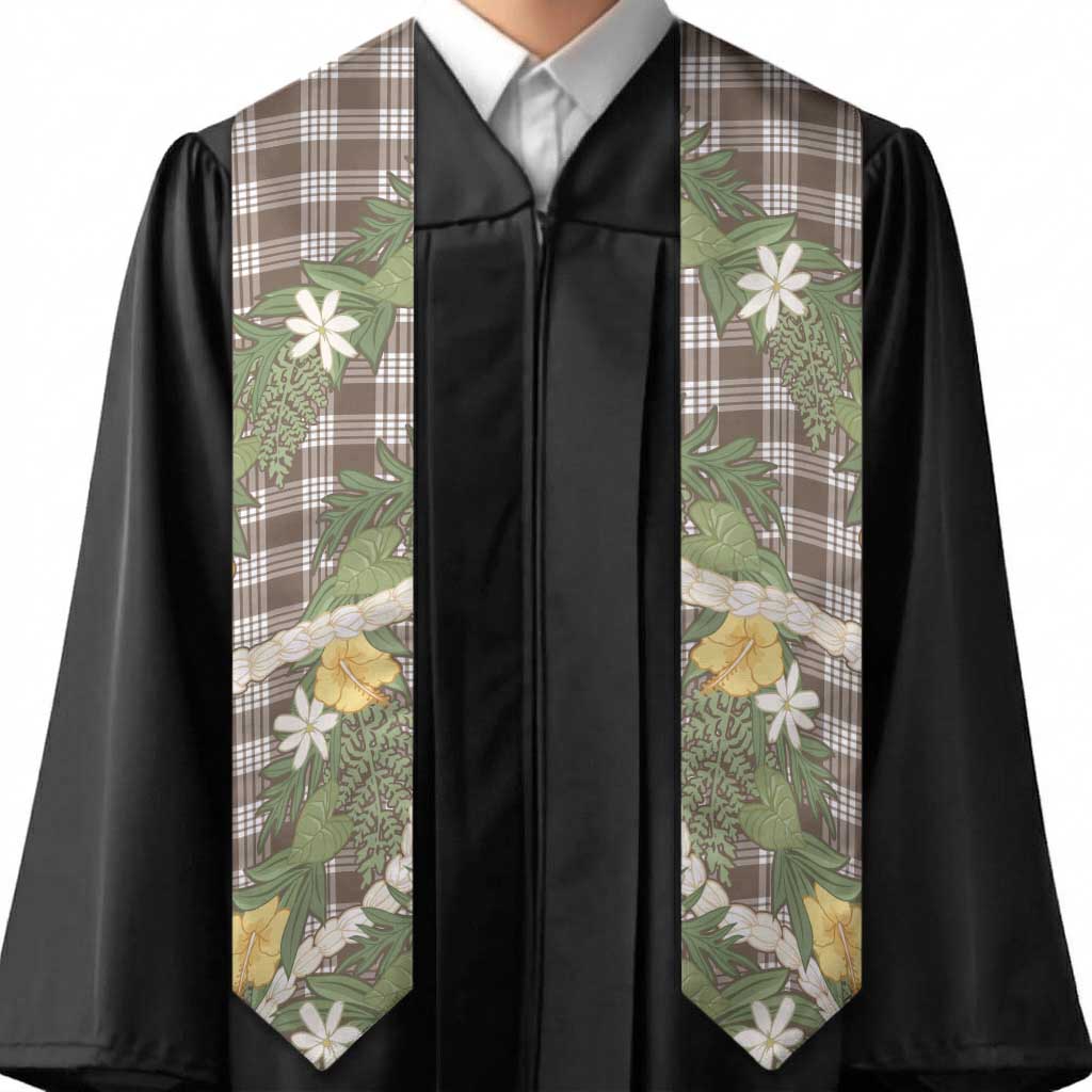 Aloha Puakenikeni Anthurium Pikake Lei Graduation Stole Chocolate Hawaiian Palaka Pattern