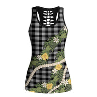 Aloha Puakenikeni Anthurium Pikake Lei Hollow Tank Top Black Hawaiian Palaka Pattern LT9 Female Black - Polynesian Pride