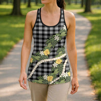Aloha Puakenikeni Anthurium Pikake Lei Hollow Tank Top Black Hawaiian Palaka Pattern LT9 - Polynesian Pride