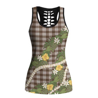 Aloha Puakenikeni Anthurium Pikake Lei Hollow Tank Top Chocolate Hawaiian Palaka Pattern LT9 Female Chocolate - Polynesian Pride