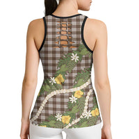 Aloha Puakenikeni Anthurium Pikake Lei Hollow Tank Top Chocolate Hawaiian Palaka Pattern LT9 - Polynesian Pride