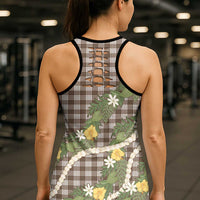 Aloha Puakenikeni Anthurium Pikake Lei Hollow Tank Top Chocolate Hawaiian Palaka Pattern LT9 - Polynesian Pride