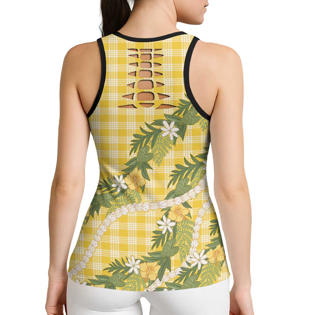 Aloha Puakenikeni Anthurium Pikake Lei Hollow Tank Top Gold Hawaiian Palaka Pattern