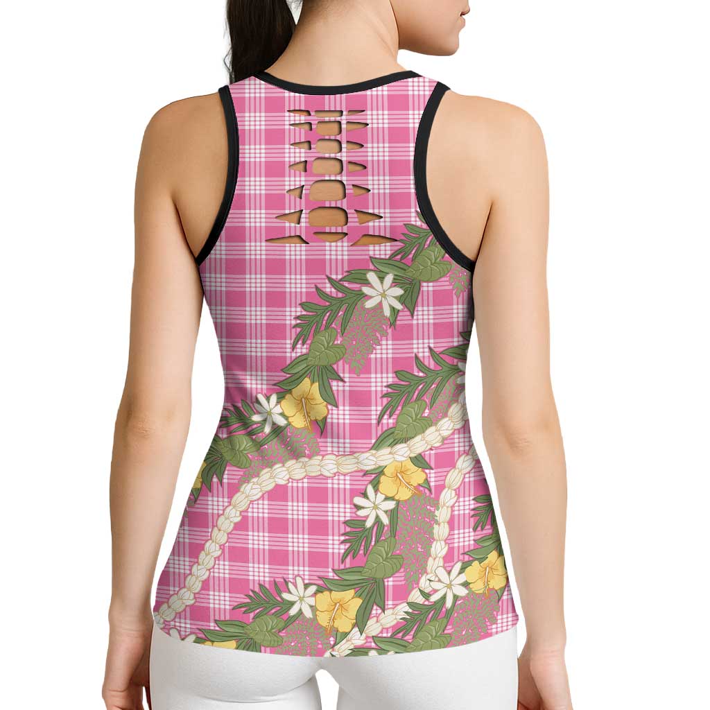 Aloha Puakenikeni Anthurium Pikake Lei Hollow Tank Top Tropical Pink Hawaiian Palaka Pattern