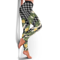 Aloha Puakenikeni Anthurium Pikake Lei Leggings Black Hawaiian Palaka Pattern