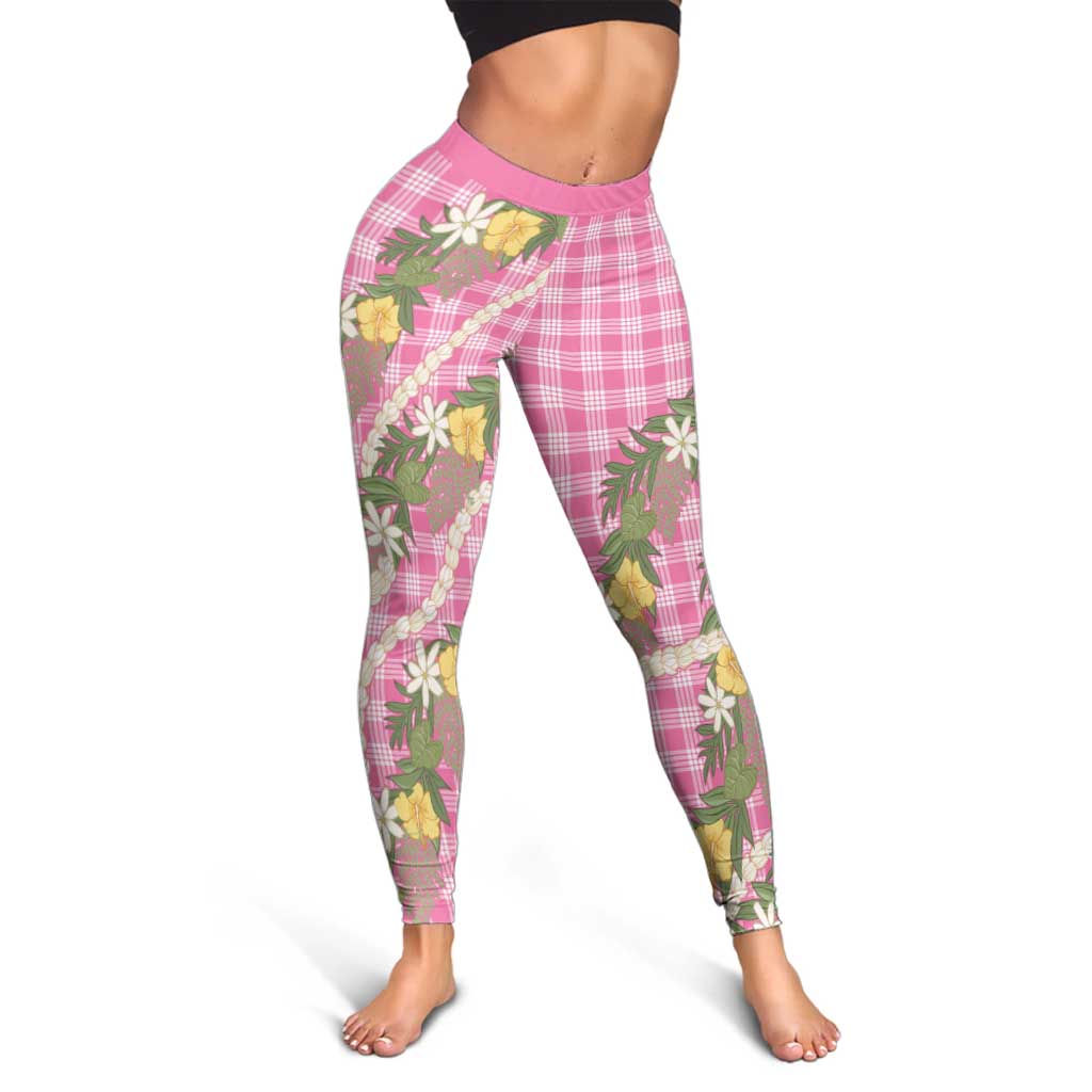 Aloha Puakenikeni Anthurium Pikake Lei Leggings Tropical Pink Hawaiian Palaka Pattern LT9 - Polynesian Pride
