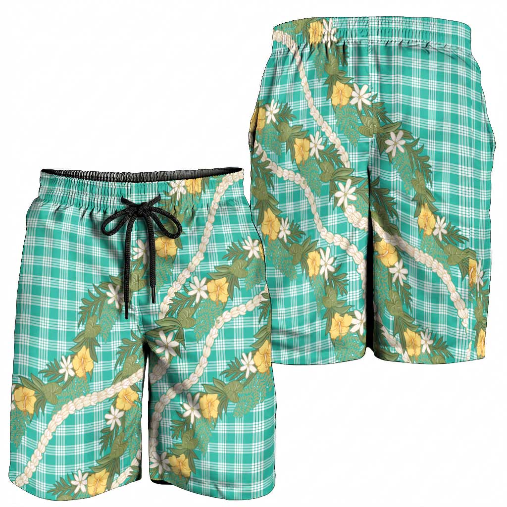 Aloha Puakenikeni Anthurium Pikake Lei Shorts for Men Marine Hawaiian Palaka Pattern