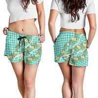 Aloha Puakenikeni Anthurium Pikake Lei Shorts for Women Marine Hawaiian Palaka Pattern