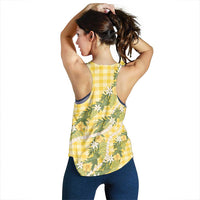 Aloha Puakenikeni Anthurium Pikake Lei Women Racerback Tank Gold Hawaiian Palaka Pattern
