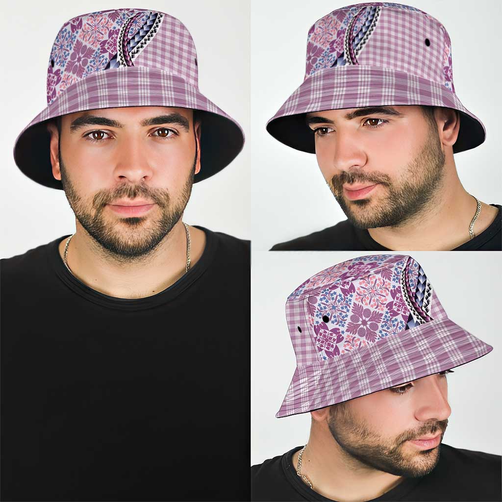 Aloha Vintage Palaka Floral Hawaiian Quilt Bucket Hat Akala Motif - Polynesian Pride