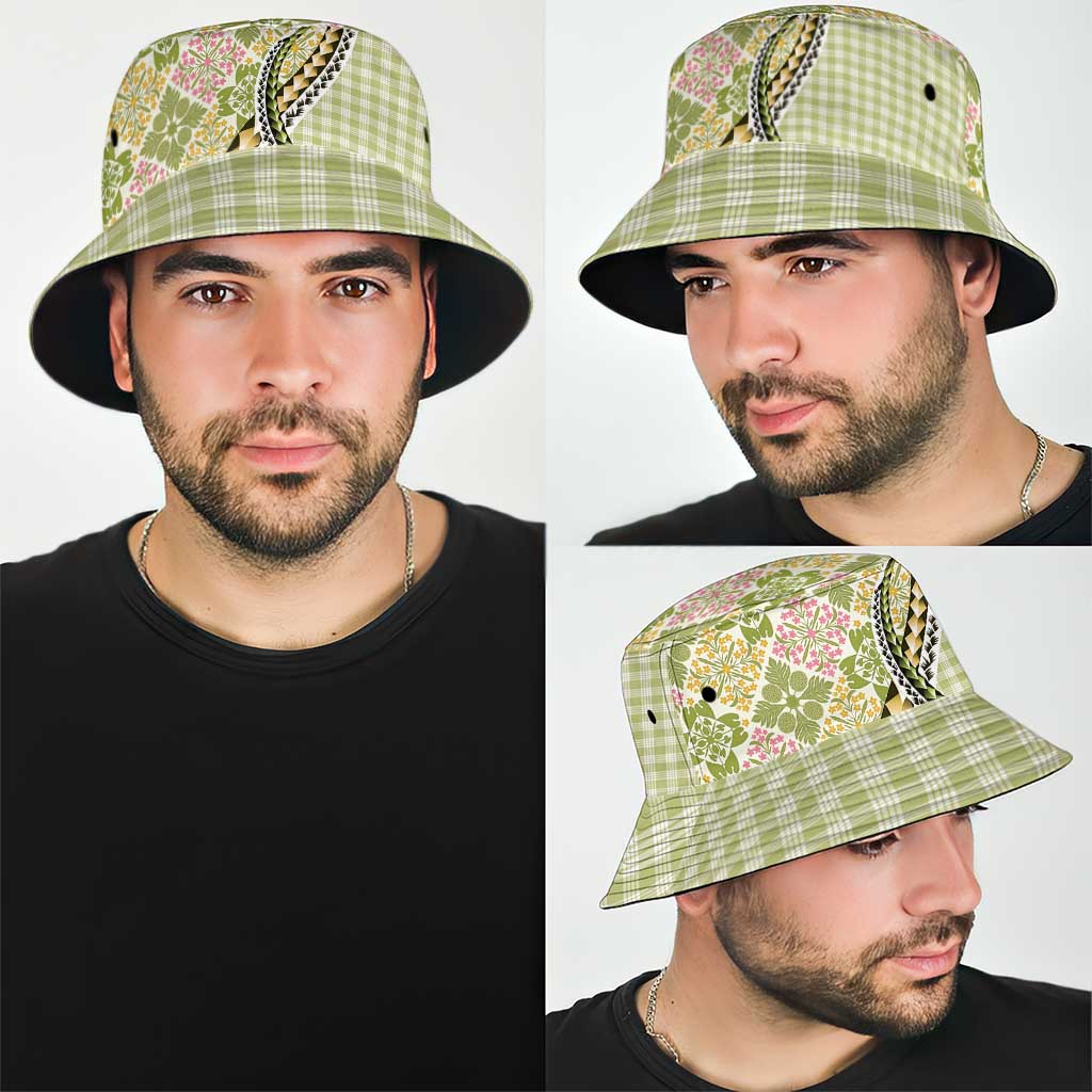 Aloha Vintage Palaka Floral Hawaiian Quilt Bucket Hat Omaomao Motif - Polynesian Pride