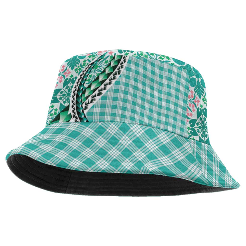 Aloha Vintage Palaka Floral Hawaiian Quilt Bucket Hat Polu Motif - Polynesian Pride