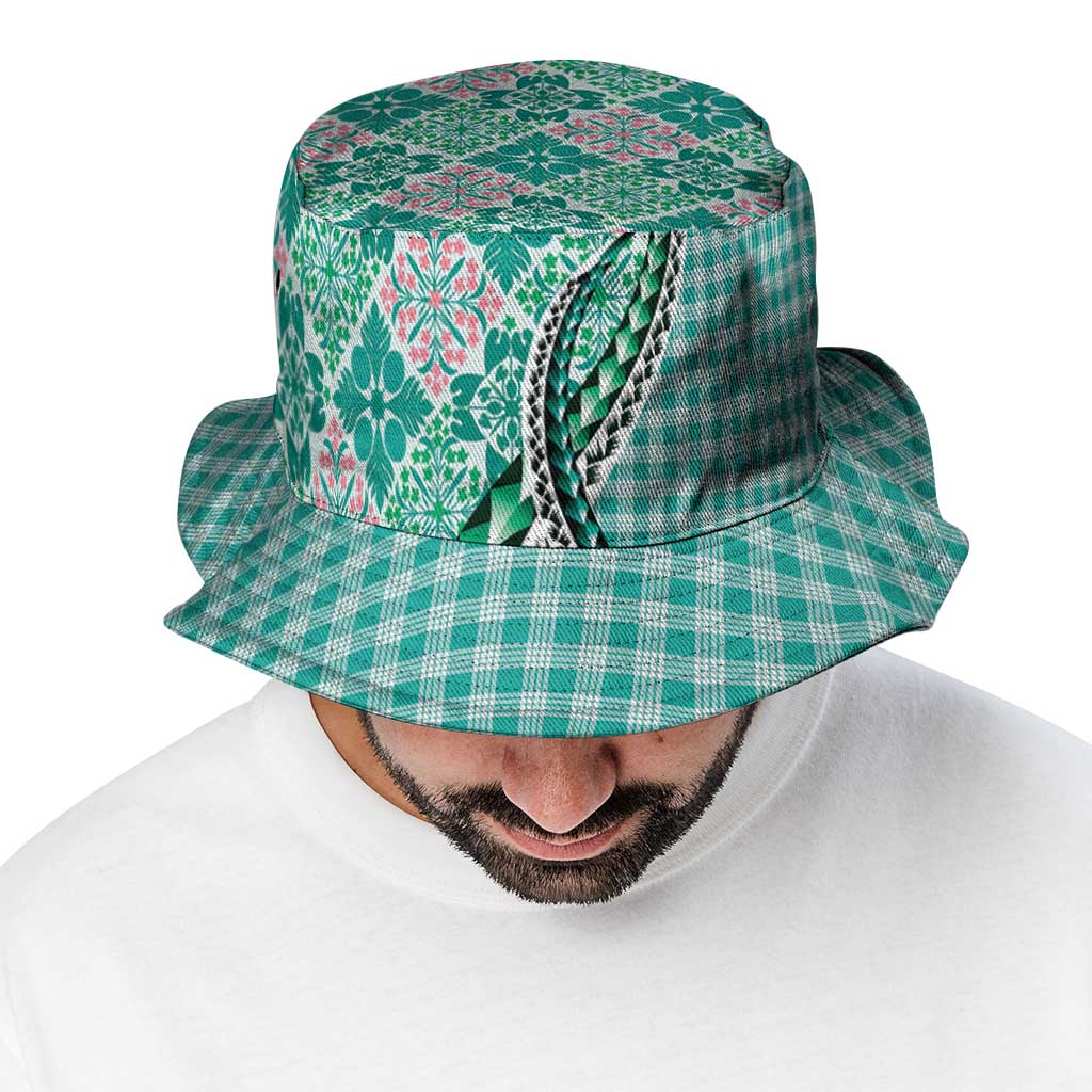Aloha Vintage Palaka Floral Hawaiian Quilt Bucket Hat Polu Motif - Polynesian Pride