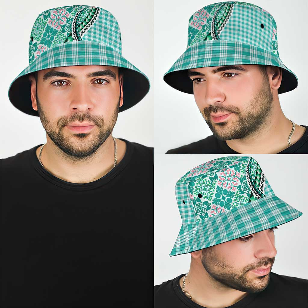 Aloha Vintage Palaka Floral Hawaiian Quilt Bucket Hat Polu Motif - Polynesian Pride