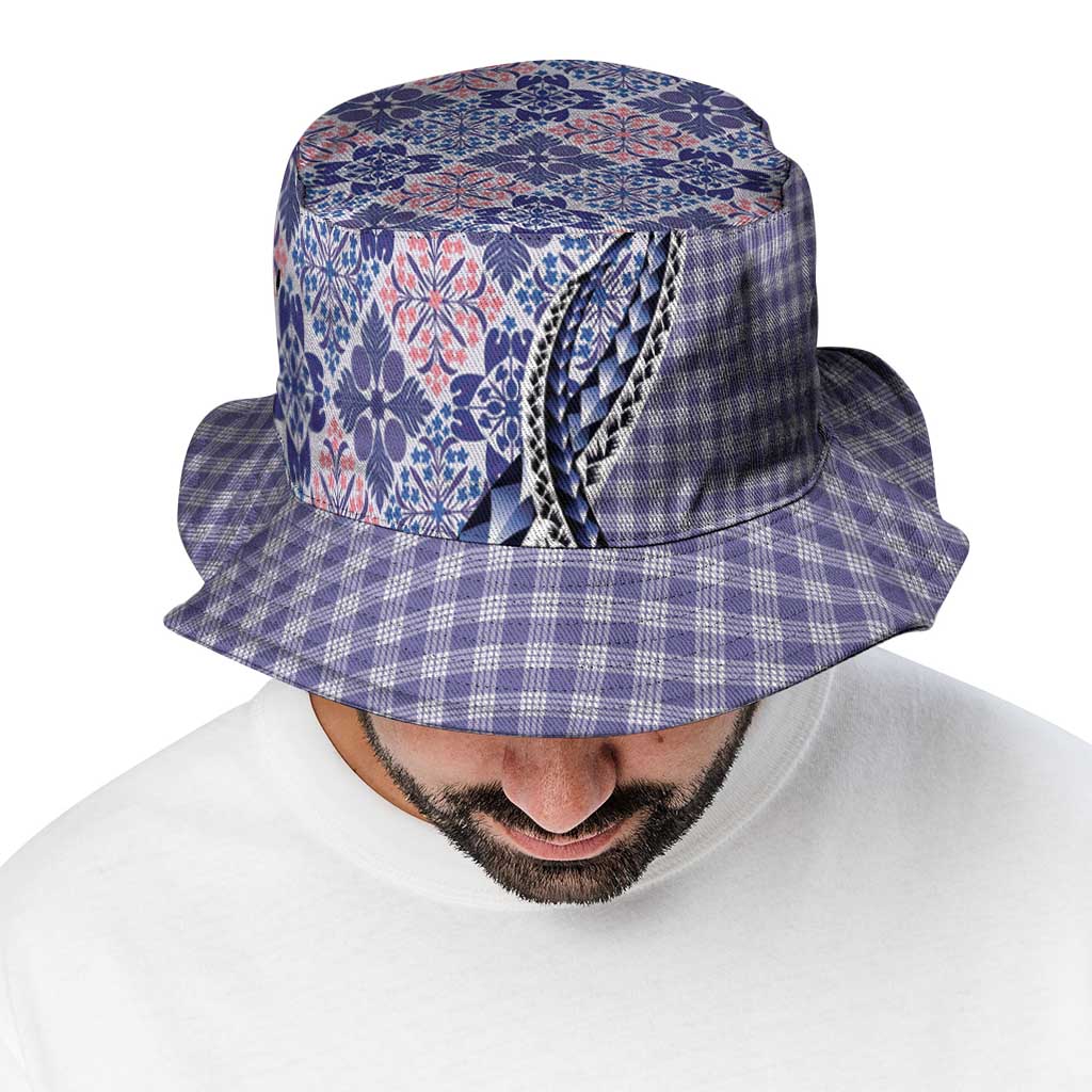 Aloha Vintage Palaka Floral Hawaiian Quilt Bucket Hat Poni Motif - Polynesian Pride
