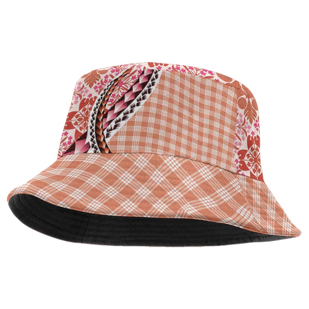 Aloha Vintage Palaka Floral Hawaiian Quilt Bucket Hat Ulaula Motif - Polynesian Pride