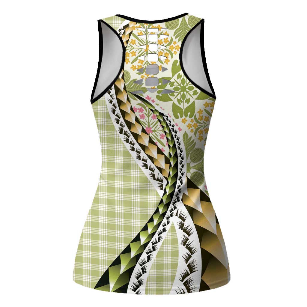 Aloha Vintage Palaka Floral Hawaiian Quilt Hollow Tank Top Omaomao Motif - Polynesian Pride