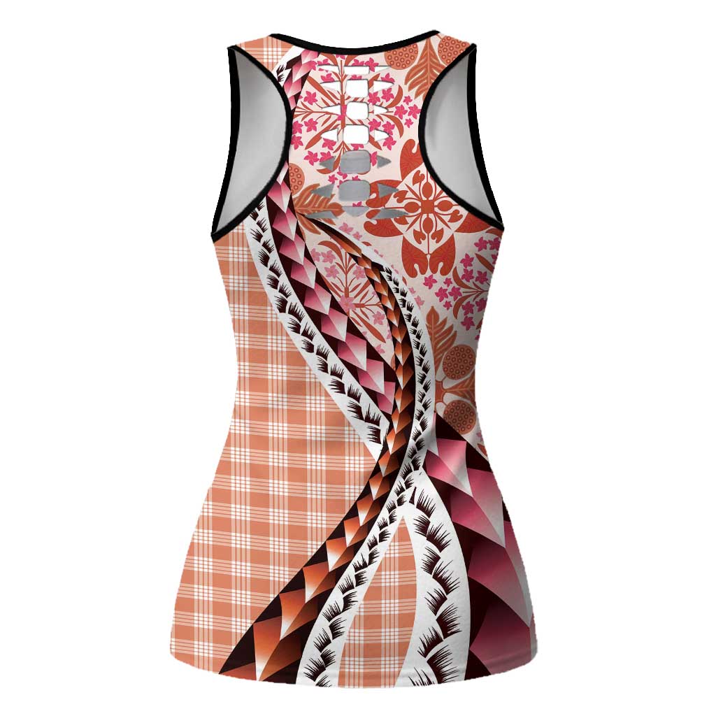 Aloha Vintage Palaka Floral Hawaiian Quilt Hollow Tank Top Ulaula Motif - Polynesian Pride