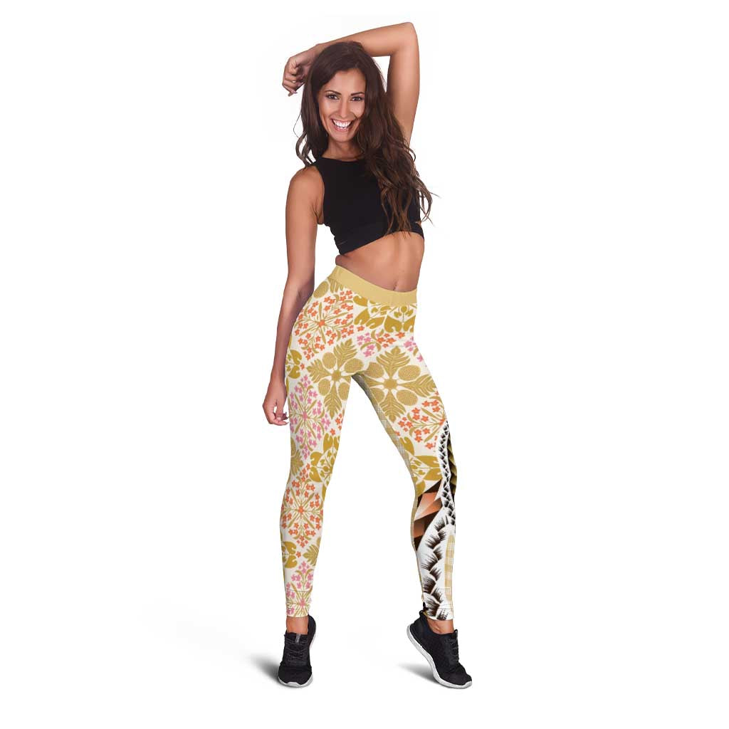 Aloha Vintage Palaka Floral Hawaiian Quilt Leggings Melemele Motif - Polynesian Pride